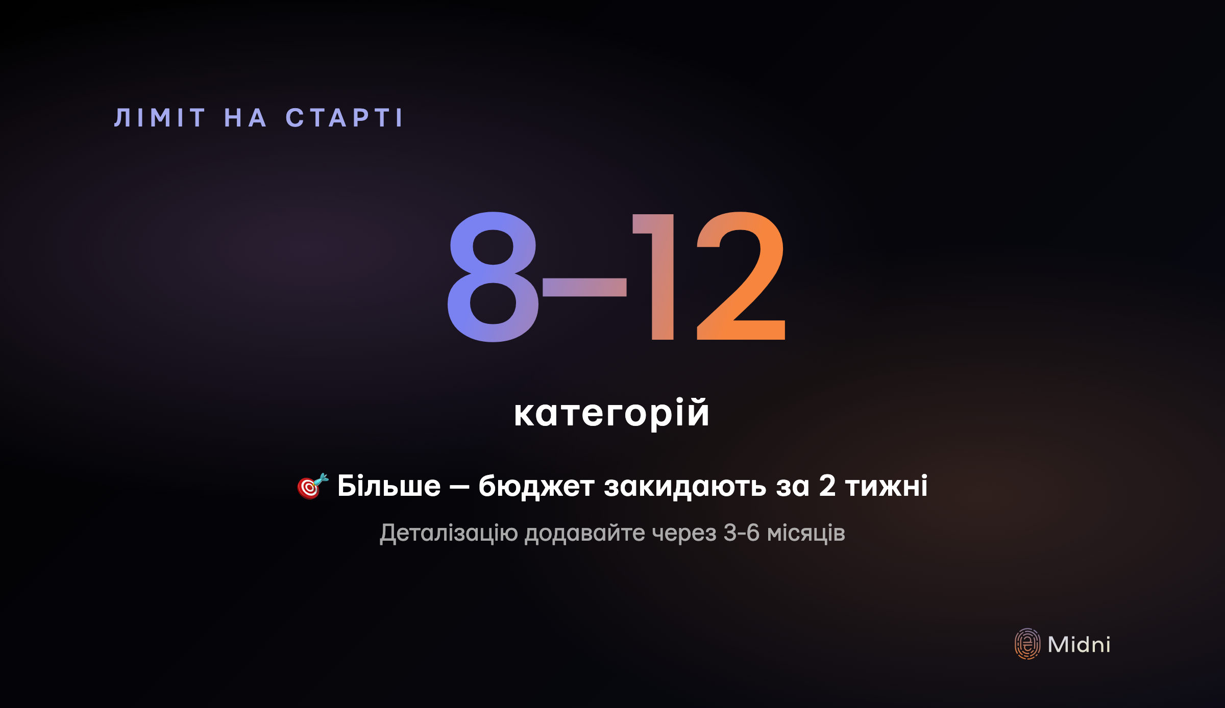 Золотий ліміт на старті — 8-12 категорій; більше — і бюджет закидають за два тижні
